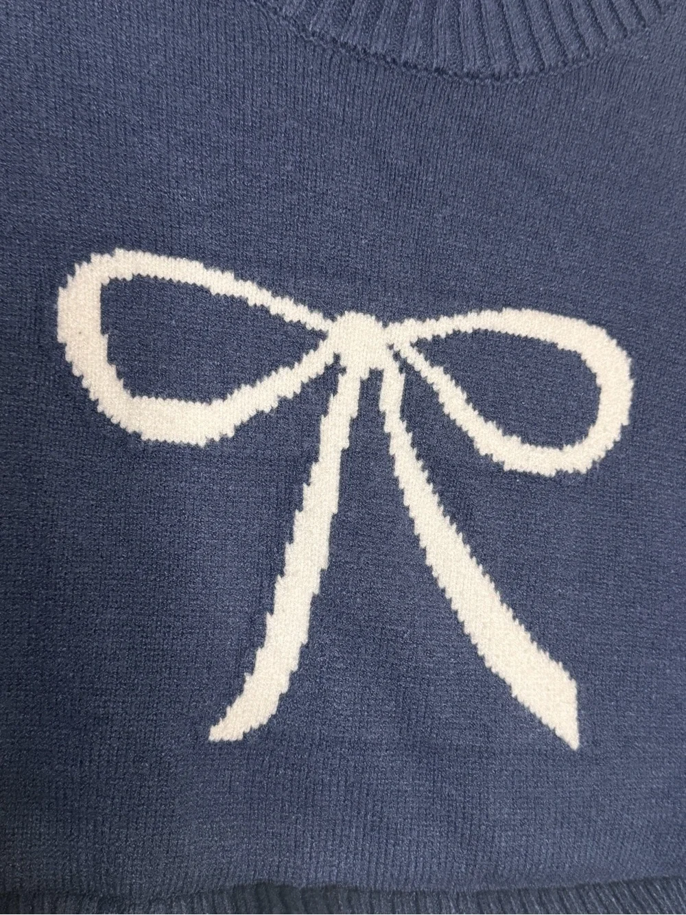 Edikted Womens Sweater Graphic Bow Cropped Navy Blue XS/S